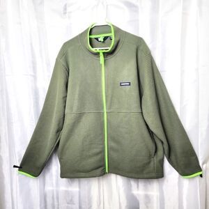 Lands End Fleece Jacket Mens Sz XXL Green Long Sleeve Full Zip Windbreaker